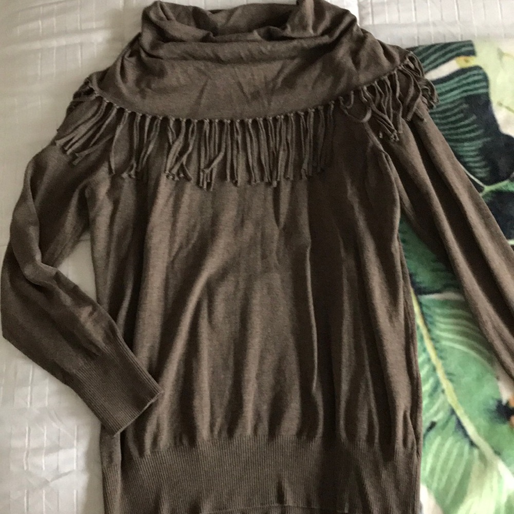 Cowl sweater with fringe